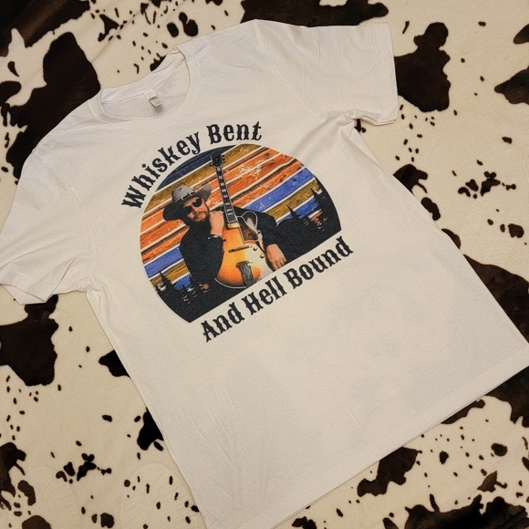 Whiskey Bent Hank Williams Jr Tee Graphic Short Sleeve T-Shirt - Picture 2 of 7